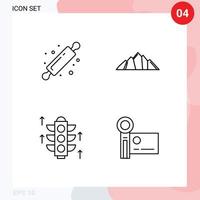 Group of 4 Filledline Flat Colors Signs and Symbols for bakery rood bread rolling pin nature server Editable Vector Design Elements