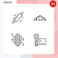 grupo de 4 signos y símbolos de colores planos de línea de llenado para elementos de diseño de vectores editables de servidor de naturaleza de rodillo de pan de panadería
