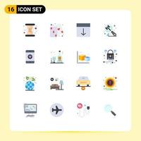 Mobile Interface Flat Color Set of 16 Pictograms of love judge grid hammer search Editable Pack of Creative Vector Design Elements