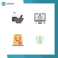 Group of 4 Modern Flat Icons Set for bodybuilding buy nutrition management commerce Editable Vector Design Elements