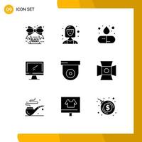 Modern Set of 9 Solid Glyphs and symbols such as pc device manager monitor medicine Editable Vector Design Elements