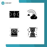 Mobile Interface Solid Glyph Set of 4 Pictograms of basket data cloud line electronic Editable Vector Design Elements
