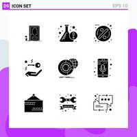 Pack of 9 creative Solid Glyphs of analysis data sale real estate house Editable Vector Design Elements