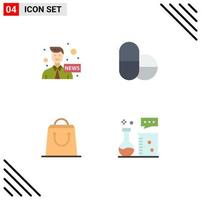 Set of 4 Vector Flat Icons on Grid for anchor chemical equipment news bag chemistry laboratory Editable Vector Design Elements