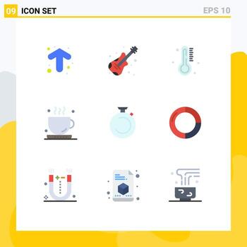 9 colores planos universales establecidos para aplicaciones web y móviles cronómetro camposs temperatura bebida de té elementos de diseño vectorial editables vector