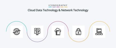 Cloud Data Technology And Network Technology Line 5 Icon Pack Including folders. security. cloud. loucked. louck vector