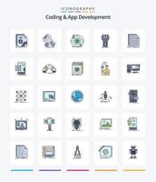 Creative Coding And App Development 25 Line FIlled icon pack  Such As development. sdk. maintenance. mobile. app vector