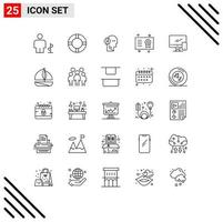 Line Pack of 25 Universal Symbols of computer degree wait certificate academic degree Editable Vector Design Elements