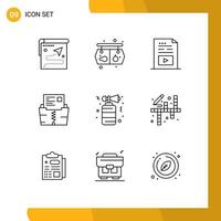 Group of 9 Modern Outlines Set for file data board zip multimedia Editable Vector Design Elements