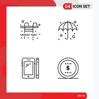 Set of 4 Modern UI Icons Symbols Signs for city mobile beach wet pen Editable Vector Design Elements