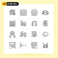 Group of 16 Modern Outlines Set for entertainment gaming protection game game Editable Vector Design Elements