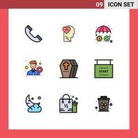 paquete de 9 signos y símbolos de colores planos de línea de relleno modernos para medios de impresión web como elementos de diseño de vectores editables para empleados de reclutamiento de dinero de halloween