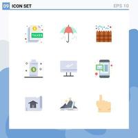 Modern Set of 9 Flat Colors Pictograph of computer energy spring electricity boundary Editable Vector Design Elements