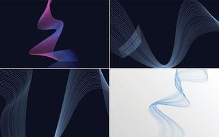 Set of 4 geometric wave pattern background Abstract waving line vector