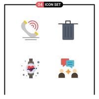 4 Creative Icons Modern Signs and Symbols of call diet services delete heart beat Editable Vector Design Elements