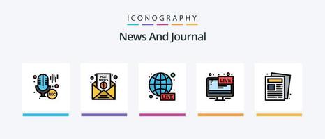 la línea de noticias llenó el paquete de 5 íconos que incluye video. cámara. artículo. web. Noticias. diseño de iconos creativos vector