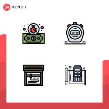 Set of 4 Modern UI Icons Symbols Signs for dollar design timer machine plan Editable Vector Design Elements