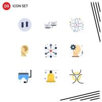 Editable Vector Line Pack of 9 Simple Flat Colors of mind human data access education Editable Vector Design Elements