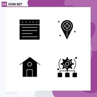 Universal Icon Symbols Group of 4 Modern Solid Glyphs of tabs house health map setting Editable Vector Design Elements