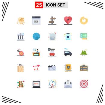 grupo de 25 signos y símbolos de colores planos para donut love web heart box elementos de diseño vectorial editables vector
