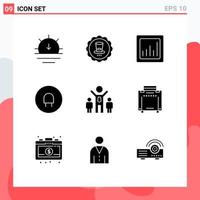 Pack of 9 Modern Solid Glyphs Signs and Symbols for Web Print Media such as bag group analytics company electric Editable Vector Design Elements