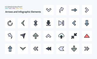 paquete de iconos de estilo lleno de línea de 25 flechas vector