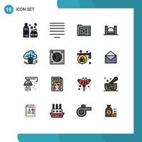 Modern Set of 16 Flat Color Filled Lines and symbols such as mouse industrial data harbor bridge Editable Creative Vector Design Elements