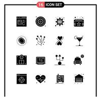 grupo de 16 glifos sólidos modernos establecidos para fecha día calendario hospitalario css elementos de diseño vectorial editables vector