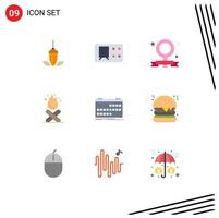 Set of 9 Modern UI Icons Symbols Signs for date fire banner camping bonfire Editable Vector Design Elements