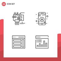 Modern Set of 4 Filledline Flat Colors Pictograph of assemble interface engineering map sidebar Editable Vector Design Elements