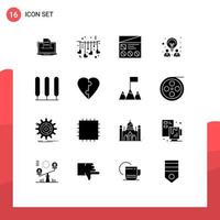 Mobile Interface Solid Glyph Set of 16 Pictograms of design usability heart ui lo Editable Vector Design Elements