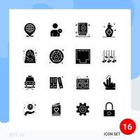 Modern Set of 16 Solid Glyphs Pictograph of leaf water quran kettle islam Editable Vector Design Elements