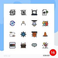 16 Thematic Vector Flat Color Filled Lines and Editable Symbols of study knowledge computer graduation notebook Editable Creative Vector Design Elements