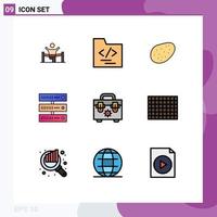 Universal Icon Symbols Group of 9 Modern Filledline Flat Colors of construction network file storage computing Editable Vector Design Elements