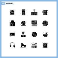 Mobile Interface Solid Glyph Set of 16 Pictograms of badge file keys folder financial Editable Vector Design Elements