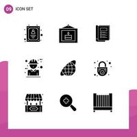 Set of 9 Modern UI Icons Symbols Signs for globe concept book character architecture Editable Vector Design Elements