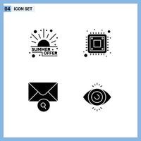 conjunto de 4 iconos de interfaz de usuario modernos símbolos signos para mensaje de descuento venta hardware prueba ocular elementos de diseño vectorial editables vector