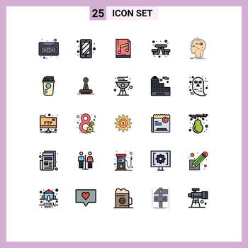 25 Universal Filled line Flat Color Signs Symbols of hacking brain computer travel camping Editable Vector Design Elements