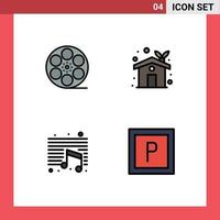 Pictogram Set of 4 Simple Filledline Flat Colors of movis note american ecology house school Editable Vector Design Elements