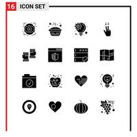 16 Thematic Vector Solid Glyphs and Editable Symbols of goalkeeper glove tin down fingers Editable Vector Design Elements