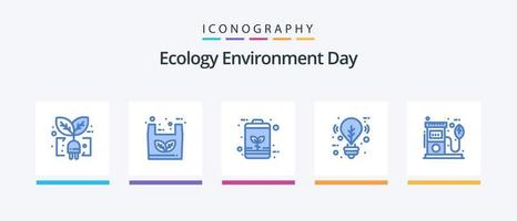 Ecology Blue 5 Icon Pack Including eco. light. battery. eco. power. Creative Icons Design vector
