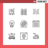 Group of 9 Modern Outlines Set for circle lamp grain idea greece Editable Vector Design Elements