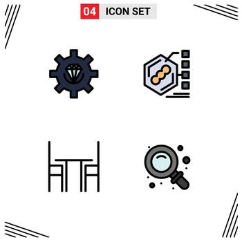 Editable Vector Line Pack of 4 Simple Filledline Flat Colors of coding life process biochemical desk Editable Vector Design Elements