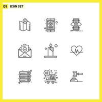 Universal Icon Symbols Group of 9 Modern Outlines of candle envelope rx email optimize Editable Vector Design Elements