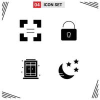 4 Universal Solid Glyphs Set for Web and Mobile Applications full screen crescent unlock home night Editable Vector Design Elements