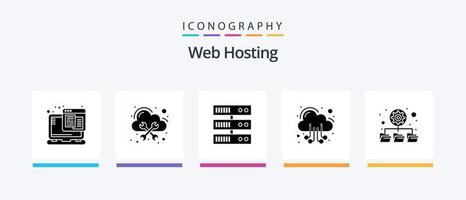 paquete de iconos de glifo 5 de alojamiento web que incluye carpetas. web. servidor. nube. diseño de iconos creativos vector