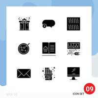 Group of 9 Solid Glyphs Signs and Symbols for menu cookbook food medical dish Editable Vector Design Elements