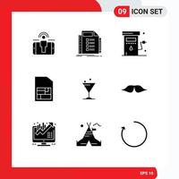 Pictogram Set of 9 Simple Solid Glyphs of glass sim task mobile sim power Editable Vector Design Elements