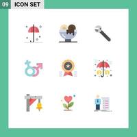 Pack of 9 Modern Flat Colors Signs and Symbols for Web Print Media such as male venus lunch gender spanner Editable Vector Design Elements