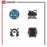 Pack of 4 creative Filledline Flat Colors of world internet construction platform draw Editable Vector Design Elements